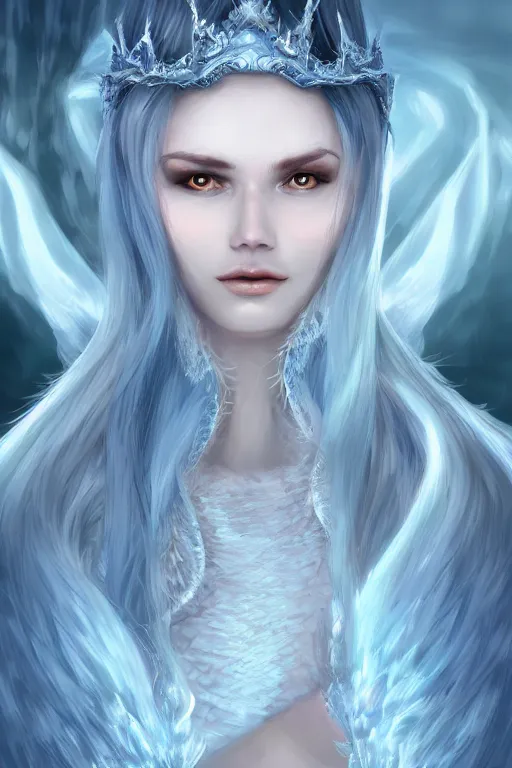 Image similar to Ice Dragon princess, digital art, 8k ,character ,realistic, portrait, hyperrealistic