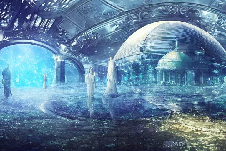 Image similar to dome science fiction underwater advanced orthodox city bubble landscape