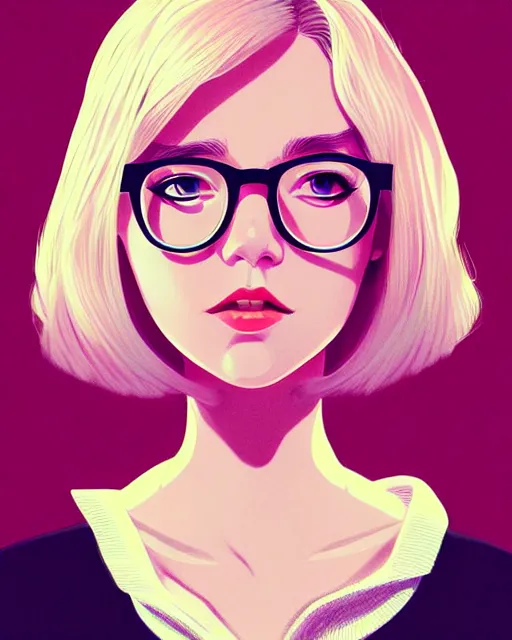 Prompt: digital illustration of pretty girl with glasses sabrina with shoulder length blonde hair wearing a sweater, from alice in wonderland, smoking, at night, by ilya kuvshinov, lois van baarle, rossdraws, basquiat