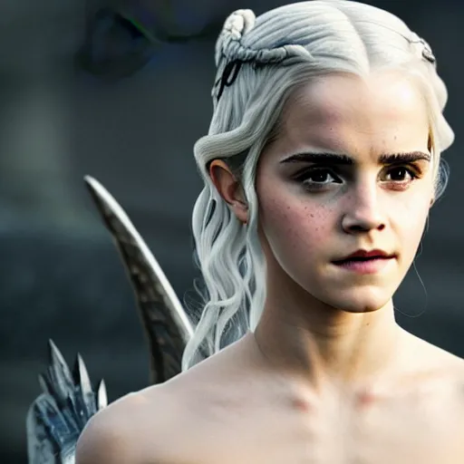 Prompt: Emma Watson as Daenerys Targaryen, XF IQ4, f/1.4, ISO 200, 1/160s, 8K, Sense of Depth, color and contrast corrected, Nvidia AI, AI enhanced, Dolby Vision, in-frame