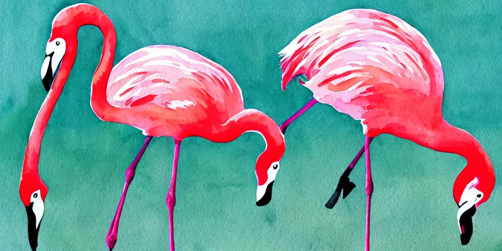Prompt: Flamingos mating dance, watercolor by Toni Llobet
