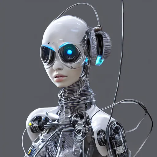 Image similar to a beautiful woman wearing robot suit with wires and light, highly detailed, photorealistic, artstation, smooth