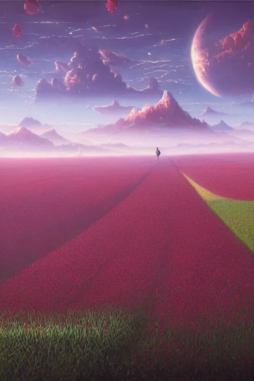 Prompt: a sour cherry field by david a hardy, noriyoshi ohrai, gary ruddell, ( greg rutkowski ), salvador dali, moebius, makoto shinkai, highly detailed, cinematic composition, trending on artstation