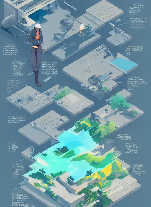 Image similar to axonometric isometric climate change infographic by makoto shinkai, ilya kuvshinov, lois van baarle, rossdraws, basquiat | maximalism, trending on artstation | complimentary color scheme