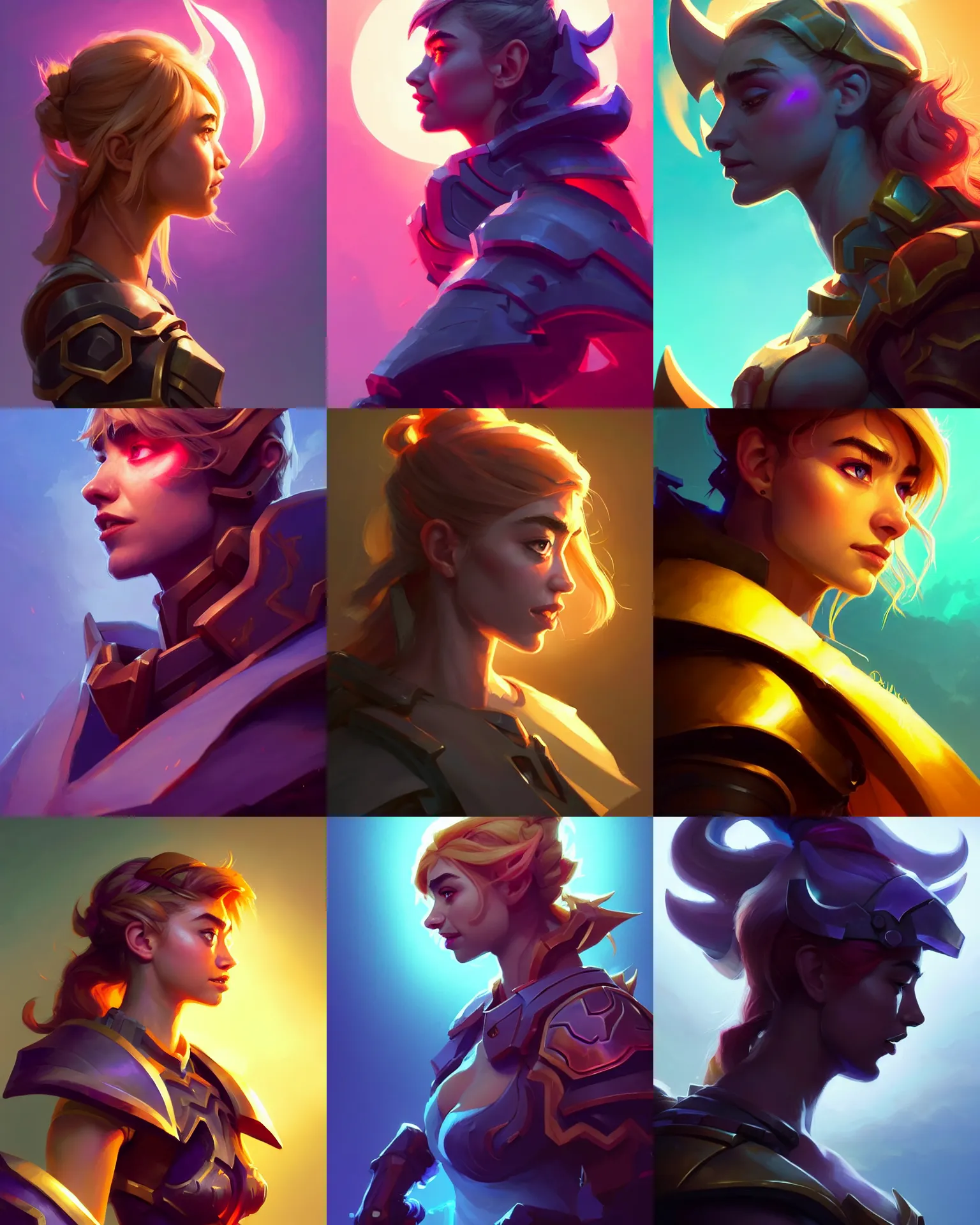 Prompt: side - profile rendered portrait, imogen poots as a dota 2 paladin character, bright backlit, key lighting, smooth, gaudy colors, octane render aesthetic, dota matte painting concept art, official fanart behance hd artstation by jesper ejsing, by rhads and lois van baarle and ilya kuvshinov and rossdraws