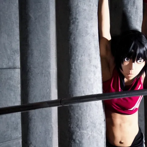 Image similar to mikasa ackerman doing pullups