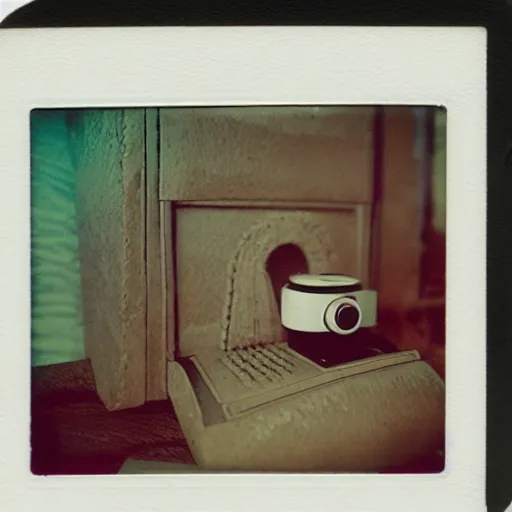 Image similar to a isometric view of an ethnographic object on display, poetical, dream, unconscious, alternative world, polaroid sx 7 0