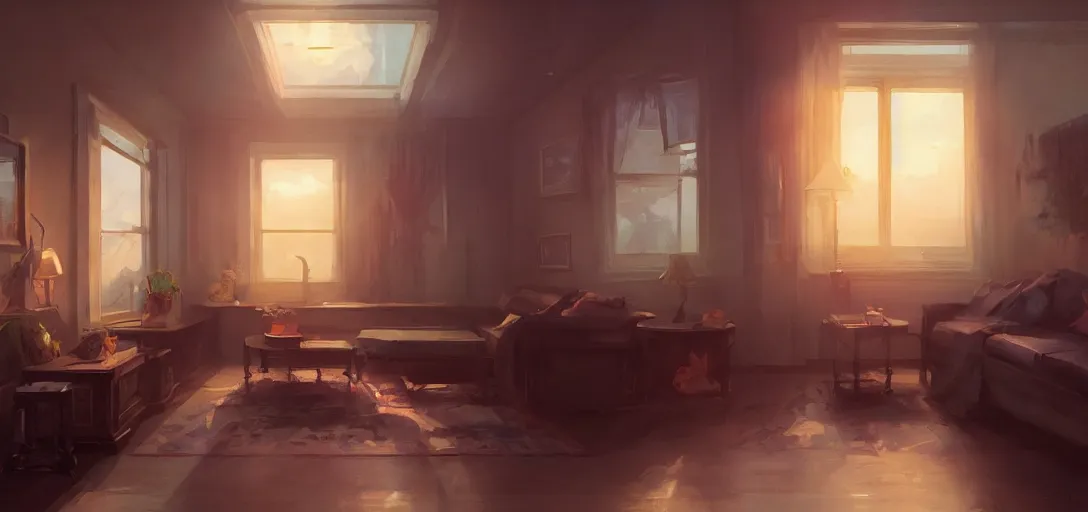 Image similar to bungalow in chicago, cinematic lighting, detailed, cell shaded, 4 k, warm colours, concept art, by wlop, ilya kuvshinov, artgerm, krenz cushart, greg rutkowski, pixiv. cinematic dramatic atmosphere, sharp focus, volumetric lighting, cinematic lighting, studio quality