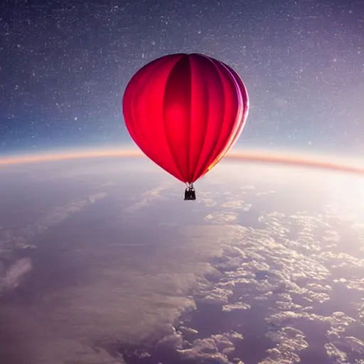 Image similar to hot air baloon in space. universe in the background