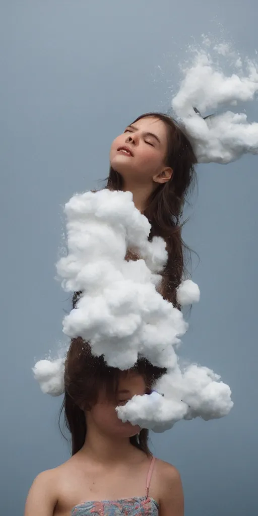 Image similar to beautiful girl made of an aggressive cream drop cloud in water