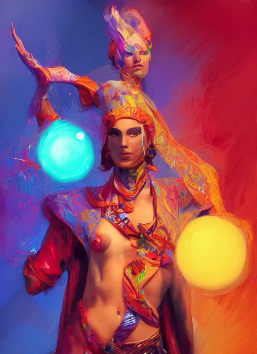 Prompt: digital _ painting _ of _ person juggling colourful _ by _ filipe _ pagliuso _ and _ justin _ gerard _ symmetric _ fantasy _ highly _ detailed _ realistic _ intricate _ port