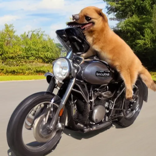 Image similar to a dog riding a motorcycle