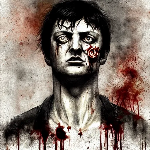 Image similar to ian curtis as a zombie, 7 days to die zombie, gritty background, fine art, award winning, intricate, elegant, sharp focus, cinematic lighting, digital painting, 8 k concept art, art by michael hussar, art by brom, art by guweiz and z. w. gu, 8 k