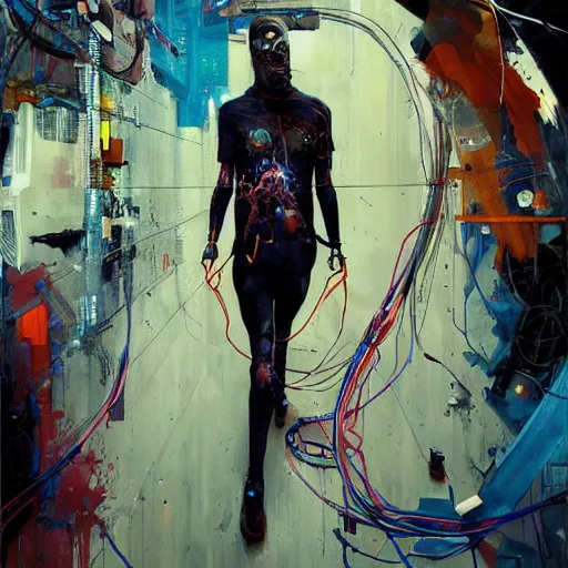 Image similar to zach greinke as a cyberpunk hacker, wires cybernetic implants, in the style of adrian ghenie, esao andrews, jenny saville, surrealism, dark art by james jean, takato yamamoto