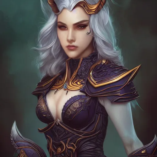 Image similar to night elf warden character portrait, concept art, intricate details, highly detailed photorealistic portrait in the style of adam hughes, seseon yoon, artgerm and warren louw