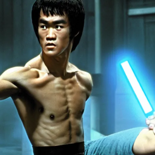 Image similar to bruce lee as anakin skywalker in star wars episode 3, 8k resolution, full HD, cinematic lighting, award winning, anatomically correct