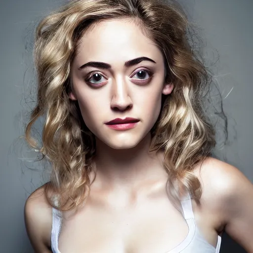 Prompt: blonde eyebrows Emmy Rossum, realistic, photo studio, HDR, 8k, trending on artstation