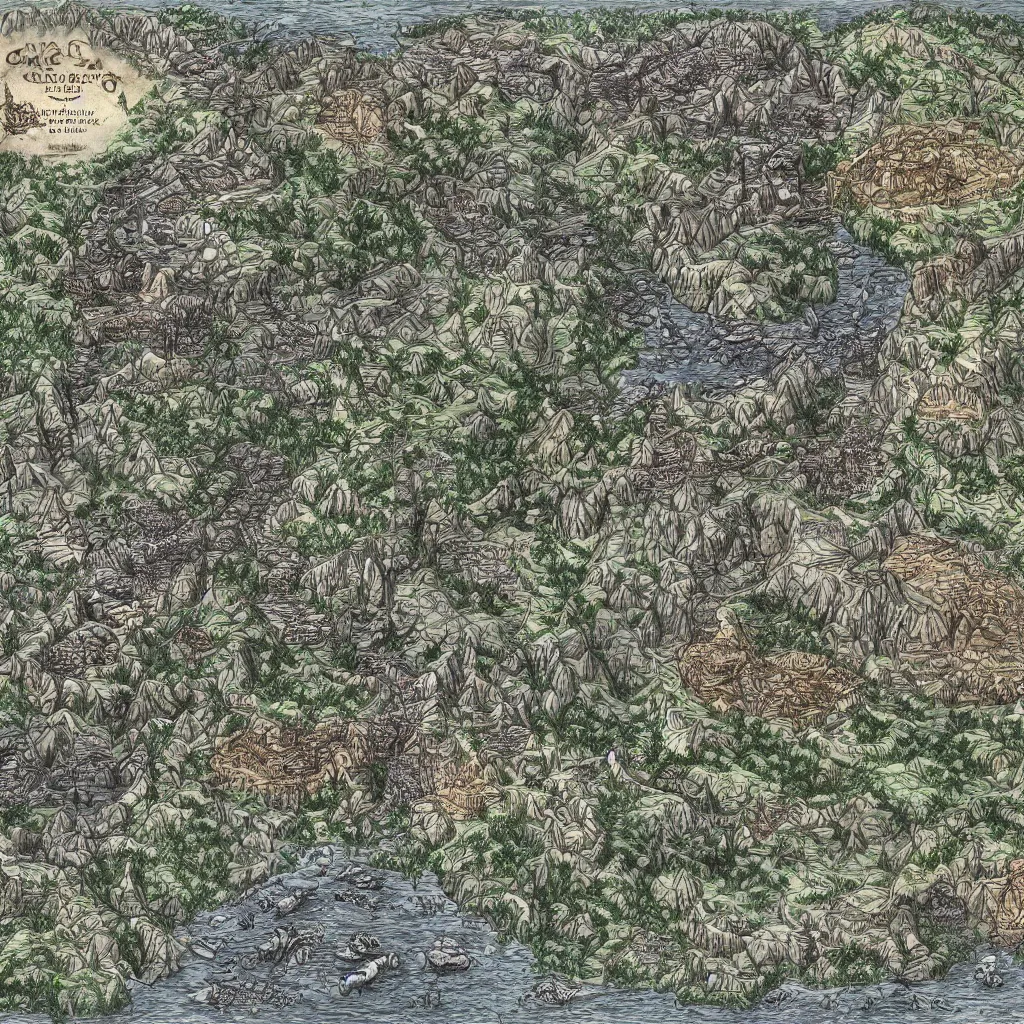 Image similar to Map of a cave system by Deven Rue, hyper detailed