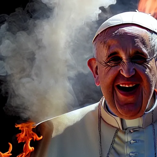 Image similar to a photo of the pope breathing fire at a carnival sideshow