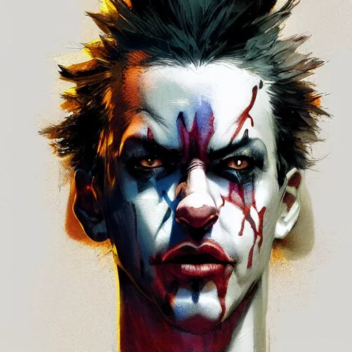 Image similar to portrait of the gay clown, dramatic lighting, illustration by greg rutkowski, yoji shinkawa, 4 k, digital art, concept art, trending on artstation