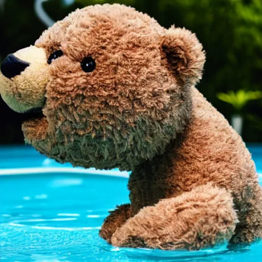 Image similar to teddy bear playing in a pool
