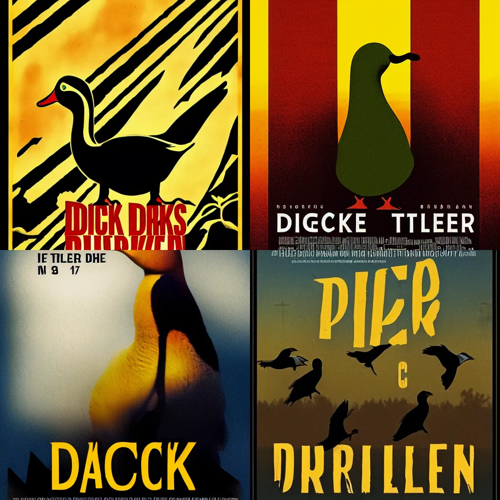 Prompt: poster for a thriller about ducks