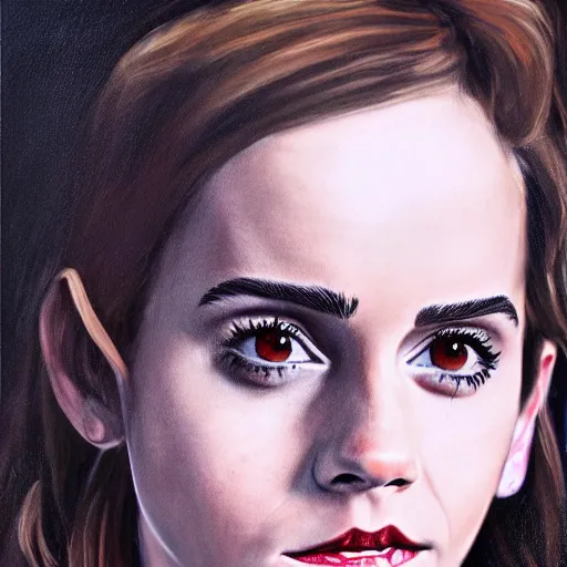 Prompt: emma watson as count chocula, photorealistic, portrait, oil painting