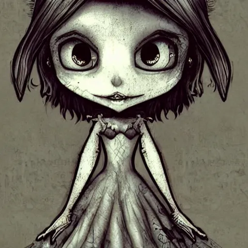 Image similar to grunge cartoon drawing of a plushie by - michael karcz , in the style of corpse bride, loony toons style, horror themed, detailed, elegant, intricate