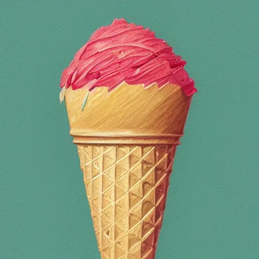 Image similar to Stylised and coloured Lineart of an icecream cone with three scoops of icecream stacked on top, highly detailed, digital pencil painting, artstation, concept art, crisp, sharp focus, illustration, art by artgerm and greg rutkowski and alphonse mucha