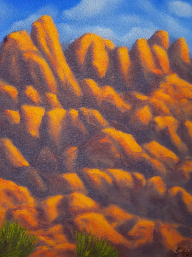 Prompt: beautiful oil painting of a desert rocks mountains in the distance by Mark Maggiori