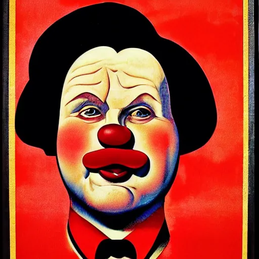 Image similar to communist clown portrait, soviet propaganda style, poster, xi