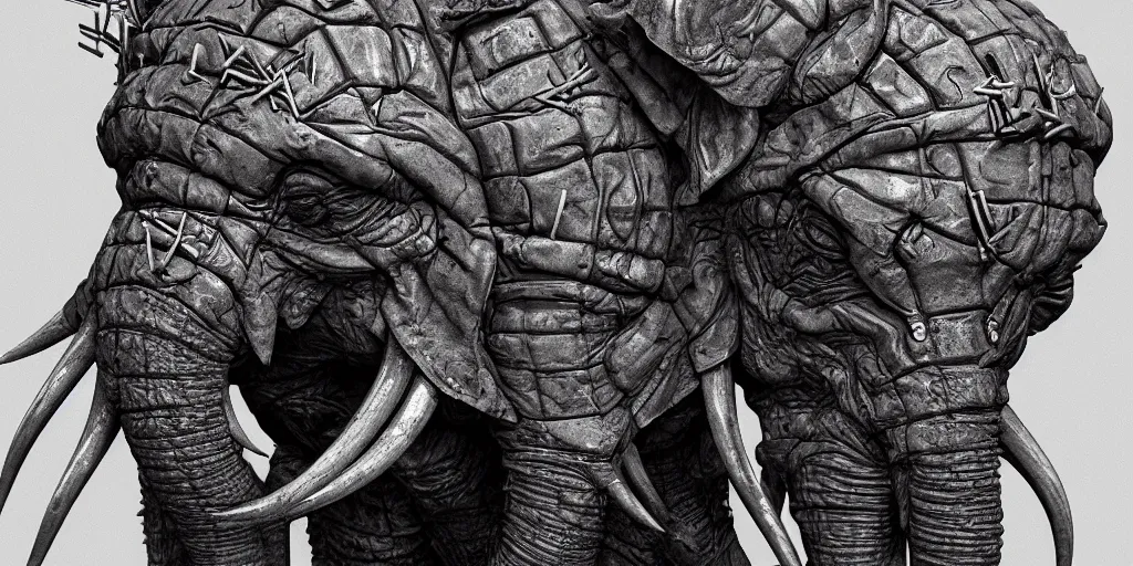 Image similar to an elephant, in the style of h. r giger, hellraiser, hellish nightmare, character design, octane render artstation