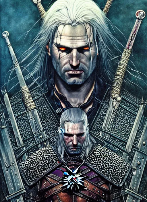 Prompt: realistic detailed image of the witcher, ayami kojima, amano, karol bak, greg hildebrandt, and mark brooks, neo - gothic, gothic, rich deep colors. beksinski painting. art by takato yamamoto. masterpiece. ultra details, high quality, high resolution.