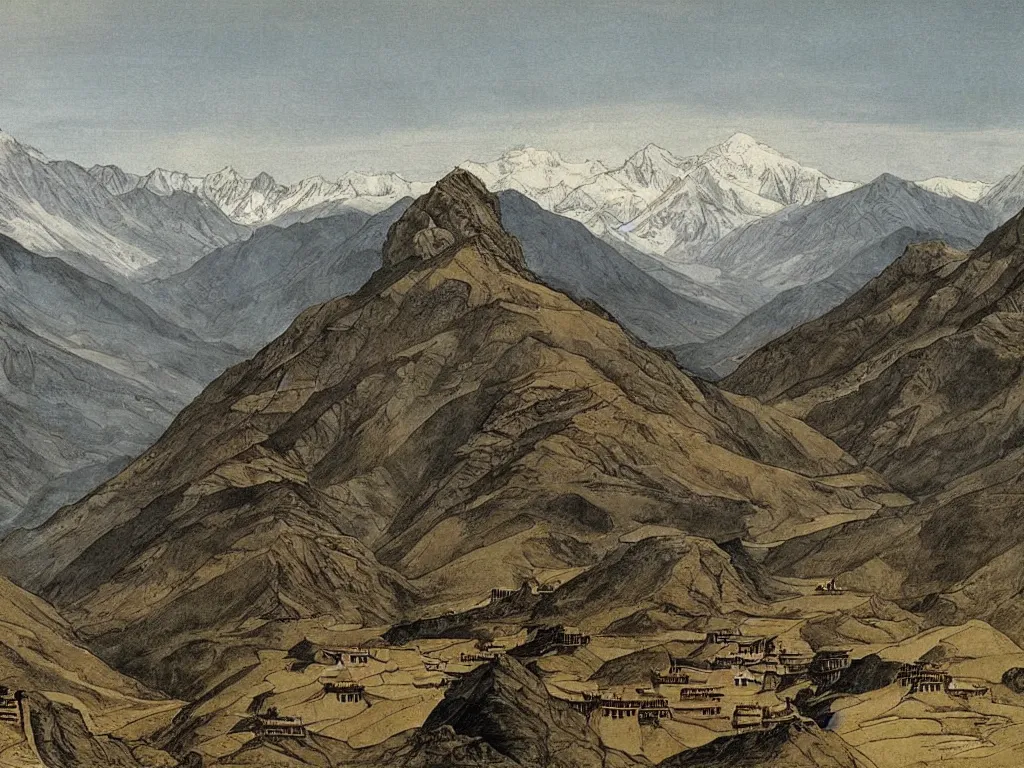 Image similar to View of the old Tibet. Painting by Caspar David Friedrich.