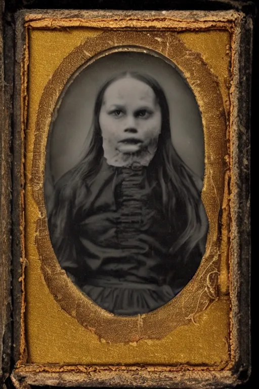 Prompt: faded daguerreotype portrait of disturbing haunted demonic abomination