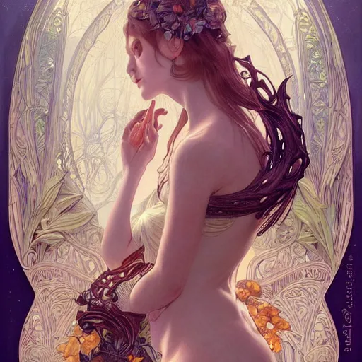 Image similar to a photograpic of lady nature, cute, fantasy, intricate, elegant, highly detailed, digital painting, artstation, concept art, smooth, sharp focus, illustration, art by artgerm and H R Giger and alphonse mucha