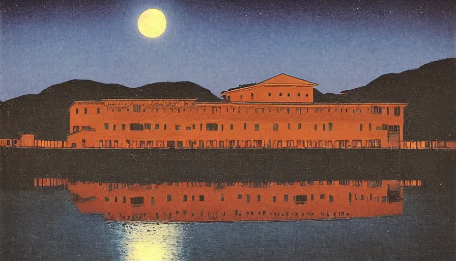 Prompt: italy historical sites under moonlight, by hasui kawase, silent, loneliness, cinematic composition