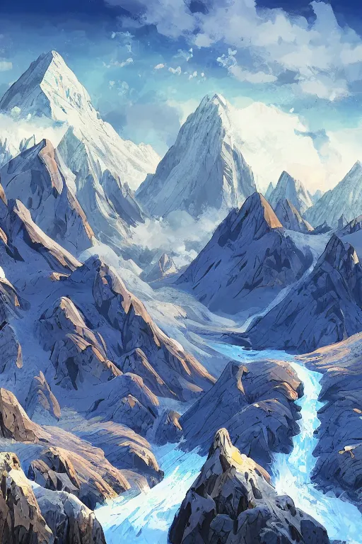 Image similar to mountain range and Alm in the Alps in the style of Heidi the cartoon, cartoon, intricate Details, concept art, matte painting, highly detailed, rule of thirds, dynamic lighting, cinematic, detailed, denoised, centerd, clean render