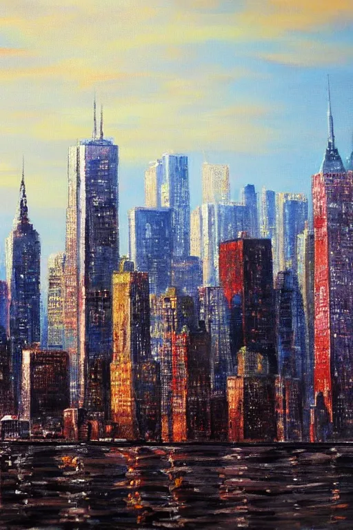 Prompt: bob ross painting of new york cityscape