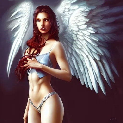 Prompt: an angel with raven wings, by Artgerm, Steve Argyle, Mark Brooks