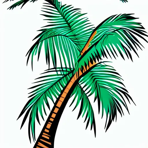 Image similar to stylised palm tree illustration rendered in trendy tropical style for vacation clipart sticker