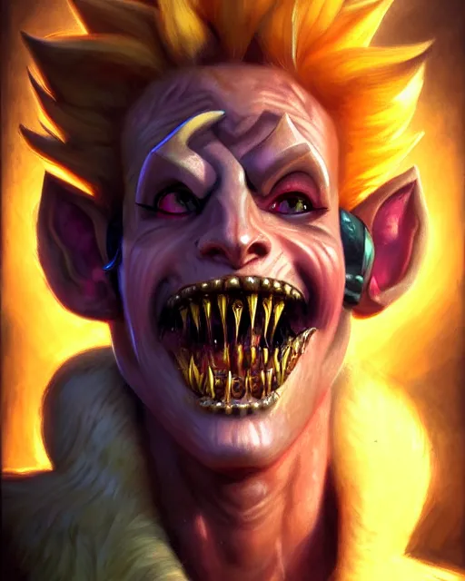 Prompt: junkrat from overwatch, slight smile, fantasy, fantasy art, fantasy, colorful, elegant, character portrait, portrait, close up, highly detailed, intricate detail, amazing detail, sharp focus, vintage fantasy art, vintage sci - fi art, radiant light, caustics, by boris vallejo