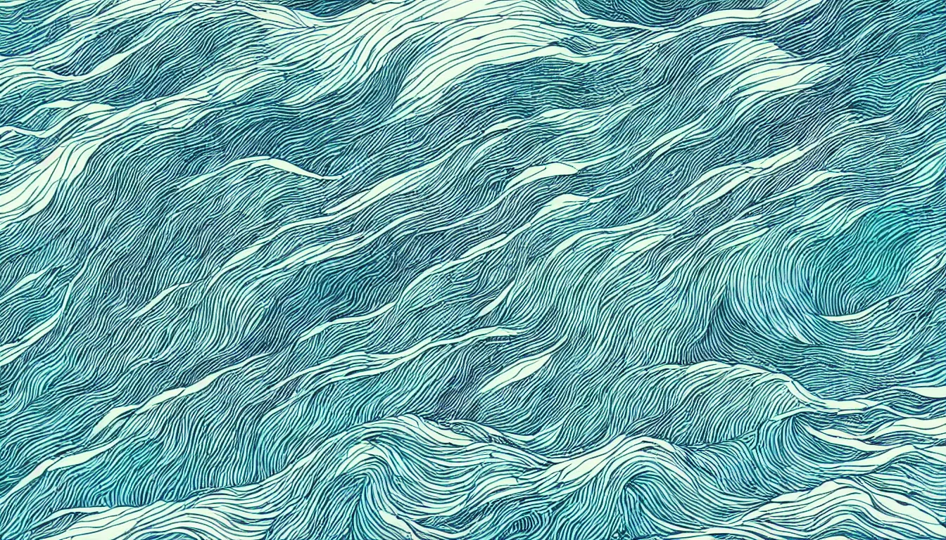 Image similar to minimalist wave, long lines, ink pen by kilian eng, victo ngai, josan gonzalez