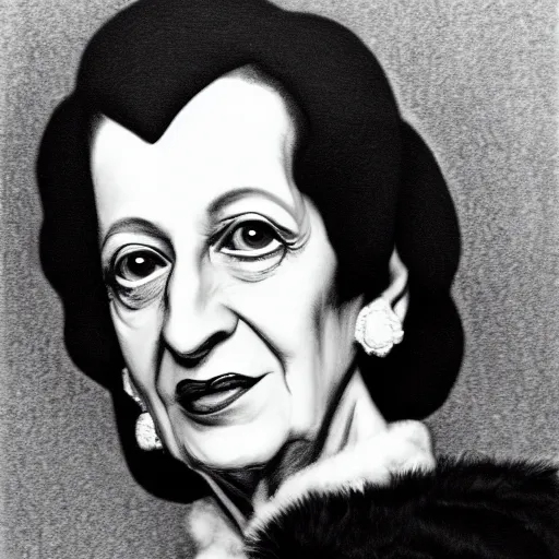 Image similar to pencil illustration of Diana vreeland highly detailed, cinematic,