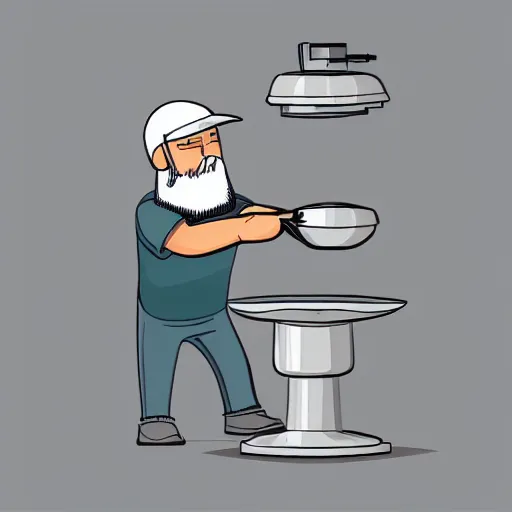 Prompt: bearded man turning bowl on woodlathe, machinery, vector art, simple, clean, monochromatic, woodturning