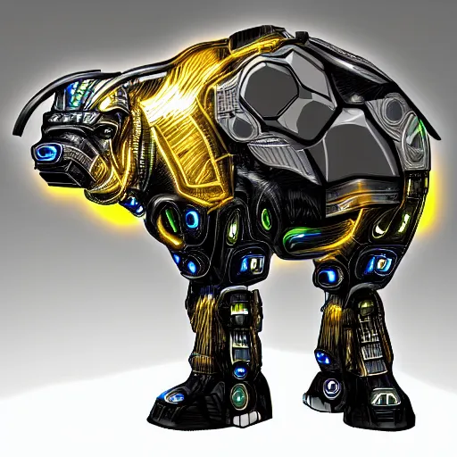 Image similar to a cybertronic bison, leds, high detail, sharp, studio, digital art