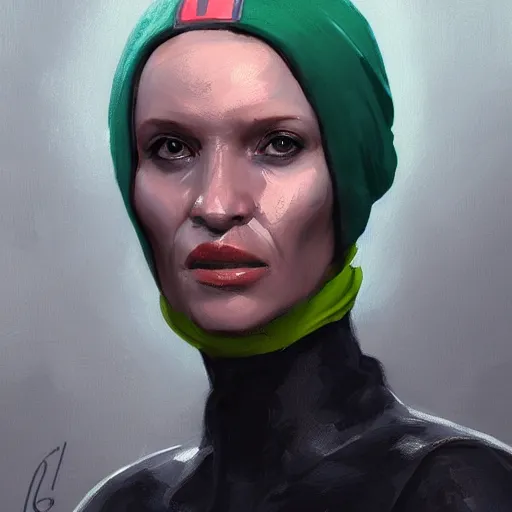 Image similar to portrait of a woman by greg rutkowski, female twi'lek, green skin, wool cap, star wars expanded universe, she is about 6 0 years old, wearing uniform of the galactic alliance navy, highly detailed portrait, digital painting, artstation, concept art, smooth, sharp foccus ilustration, artstation hq