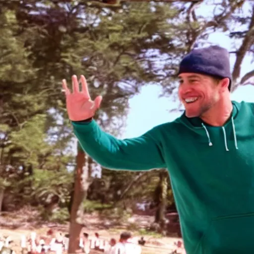 Image similar to a still of Mark Walberg waving