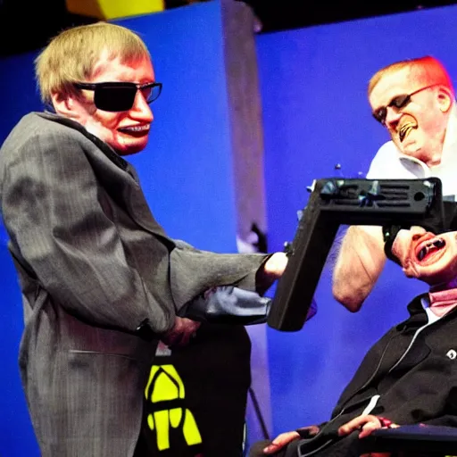 Prompt: stephen hawking wins a brutal lazer tag tournament