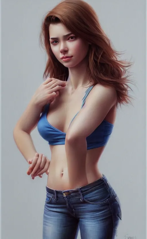 Image similar to full body photo of a gorgeous young woman in the style of stefan kostic, realistic, sharp focus, 8k high definition, insanely detailed, intricate, elegant, art by stanley lau and artgerm